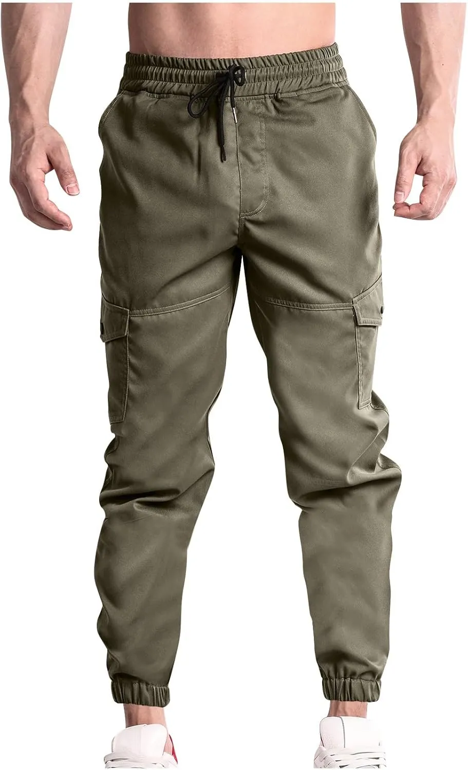 Men Cargo Jogger Pants Stretch Sweatpants Slim Fit Tactical Pants with Zipper Pockets Casual Elastic Waist Trousers