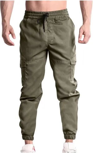 Men Cargo Jogger Pants Stretch Sweatpants Slim Fit Tactical Pants with Zipper Pockets Casual Elastic Waist Trousers