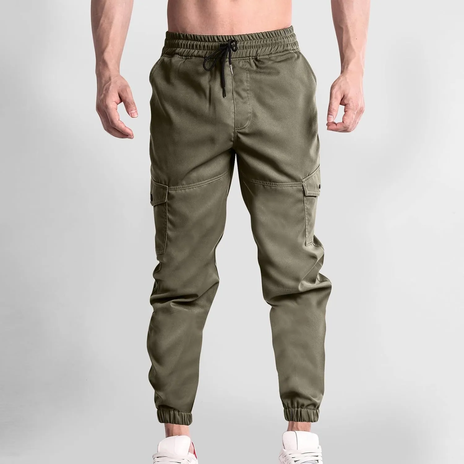 Men Cargo Jogger Pants Stretch Sweatpants Slim Fit Tactical Pants with Zipper Pockets Casual Elastic Waist Trousers