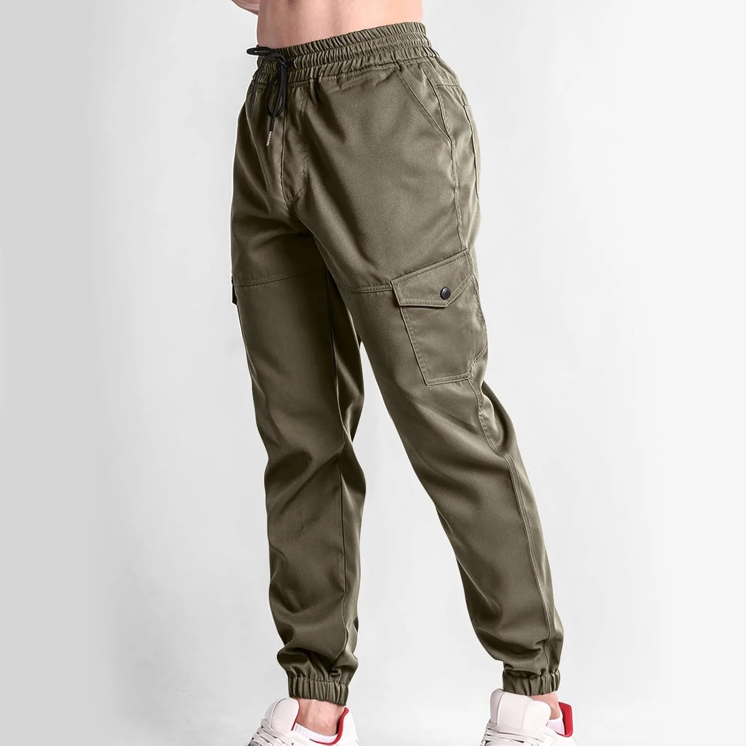 Men Cargo Jogger Pants Stretch Sweatpants Slim Fit Tactical Pants with Zipper Pockets Casual Elastic Waist Trousers