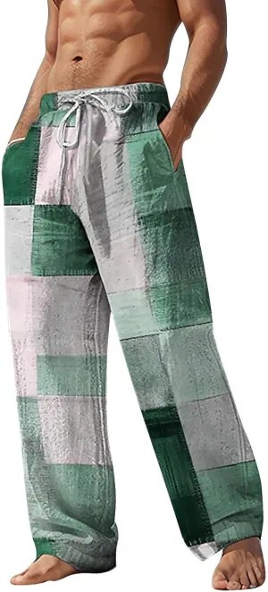 Men Casual Pants Funny Print Slacks Open Bottom Outdoor Vacation Pants Baggy Beach Straight Leg Trousers for Summer
