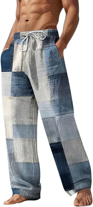 Men Casual Pants Funny Print Slacks Open Bottom Outdoor Vacation Pants Baggy Beach Straight Leg Trousers for Summer