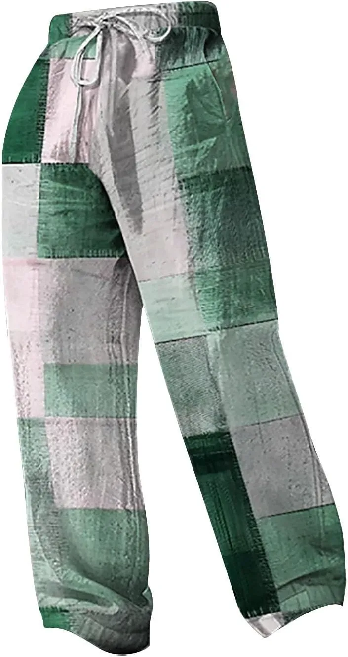 Men Casual Pants Funny Print Slacks Open Bottom Outdoor Vacation Pants Baggy Beach Straight Leg Trousers for Summer