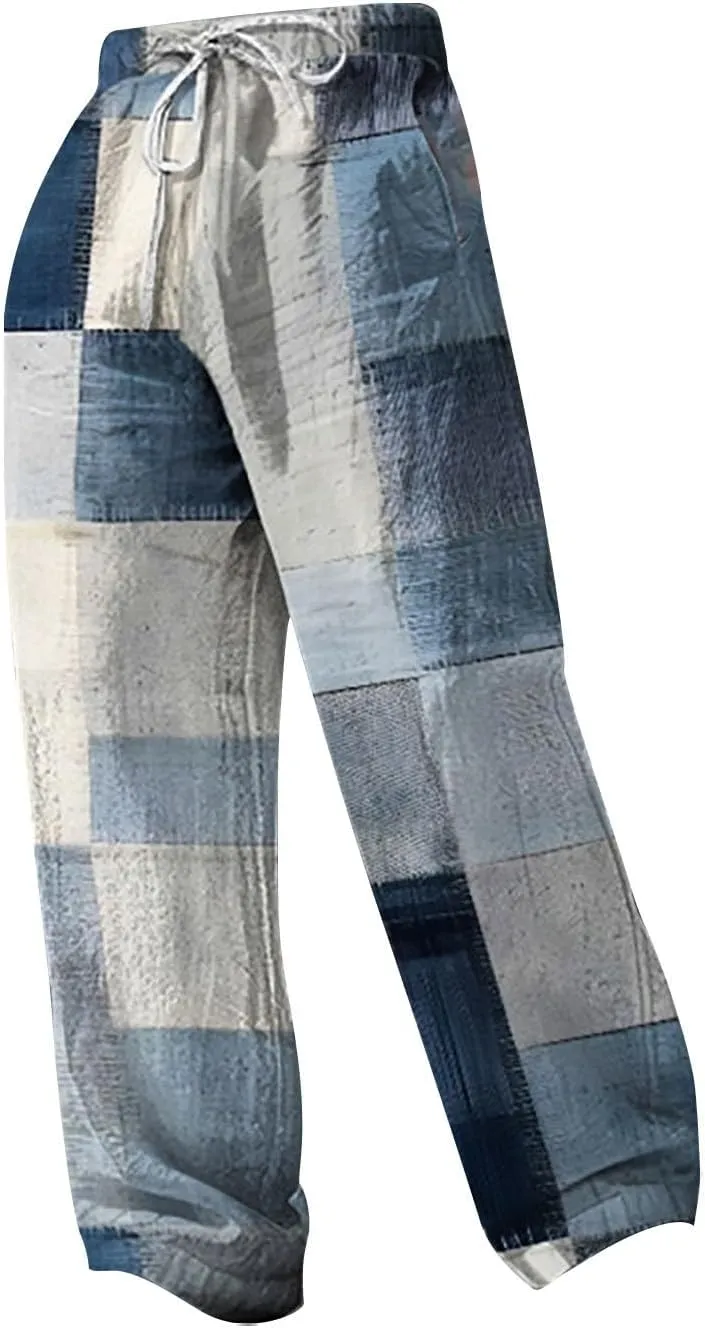 Men Casual Pants Funny Print Slacks Open Bottom Outdoor Vacation Pants Baggy Beach Straight Leg Trousers for Summer