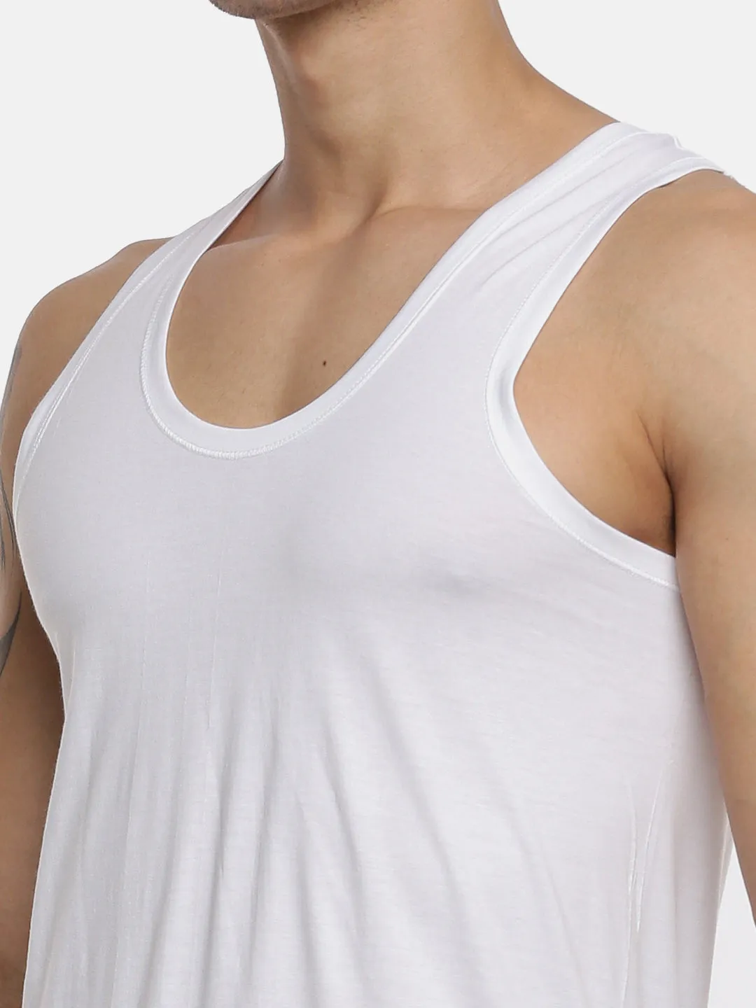 Men Fine Cotton White Banian RN Sukra Value Pack (4 PCs Pack)