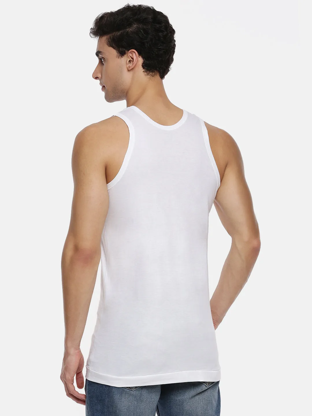 Men Fine Cotton White Banian RN Sukra Value Pack (4 PCs Pack)