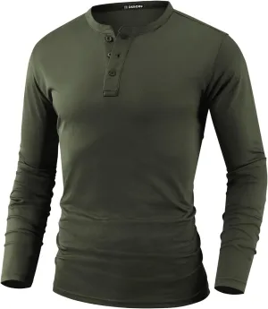 Men Henley Shirts Long Sleeve Polo Shirt Basic Tee Casual T-Shirt Button Collared Lightweight Quick Dry Top