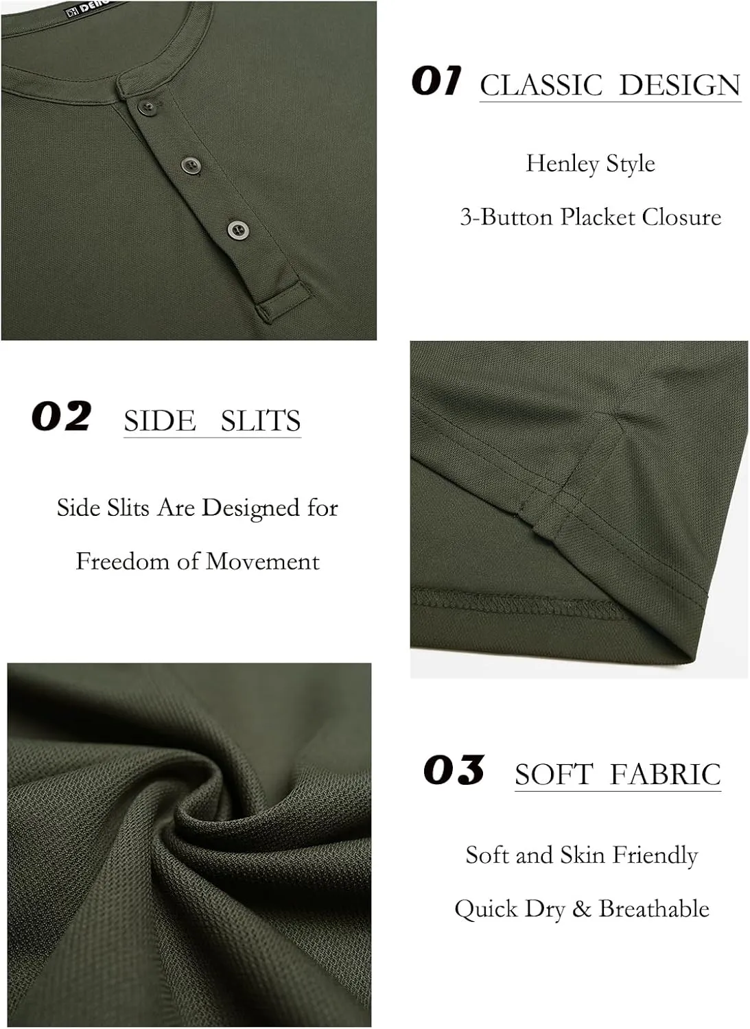 Men Henley Shirts Long Sleeve Polo Shirt Basic Tee Casual T-Shirt Button Collared Lightweight Quick Dry Top