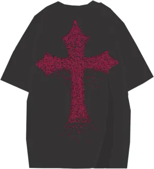 Men Y2K Goth T-Shirt Grunge Cross Graphic Tees Emo Alt Short Sleeve Shirt Oversize Harajuku Punk Blouse Top Clothes