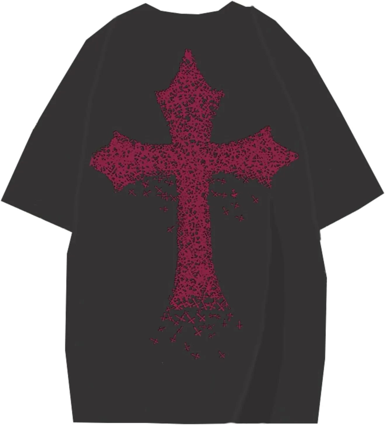 Men Y2K Goth T-Shirt Grunge Cross Graphic Tees Emo Alt Short Sleeve Shirt Oversize Harajuku Punk Blouse Top Clothes