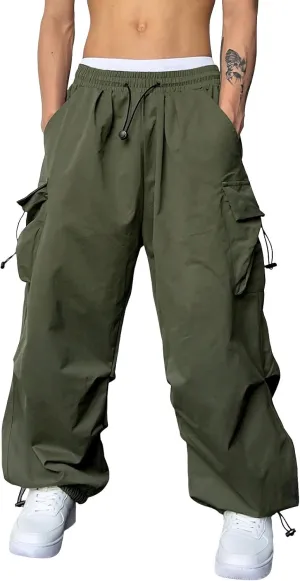 Men's Baggy Cargo Pants Trendy Casual Pants, Loose Fit Drawstring Rope Cargo Joggers with Pockets Streetwear
