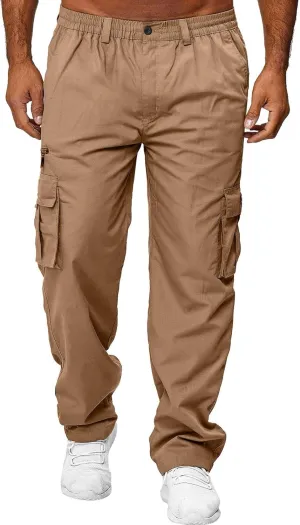 Mens Cargo Pants, Fleece Casual Cotton Jogger Multi Pockets Outdoor Sports Hiking Work Sweatpants, Capris Pants for Men