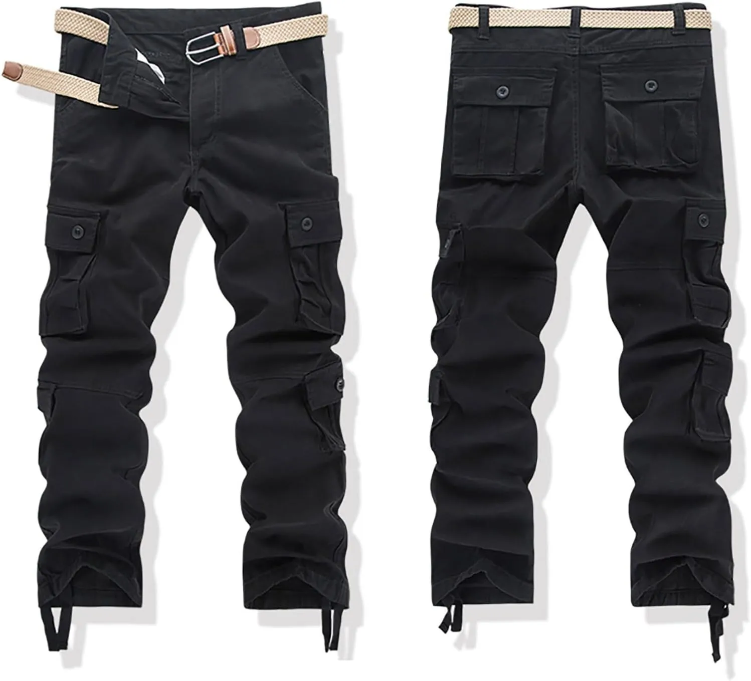 Men's Cargo Pants High Street Leisure Loose Sports Running Solid Color Lace Up Cargo Mens Outdoor Hiking Cargo Pants
