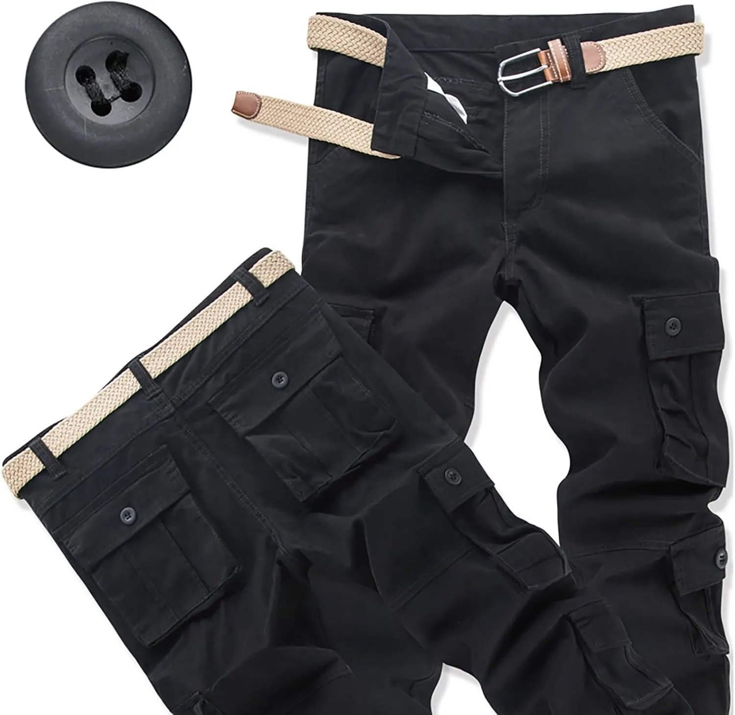 Men's Cargo Pants High Street Leisure Loose Sports Running Solid Color Lace Up Cargo Mens Outdoor Hiking Cargo Pants