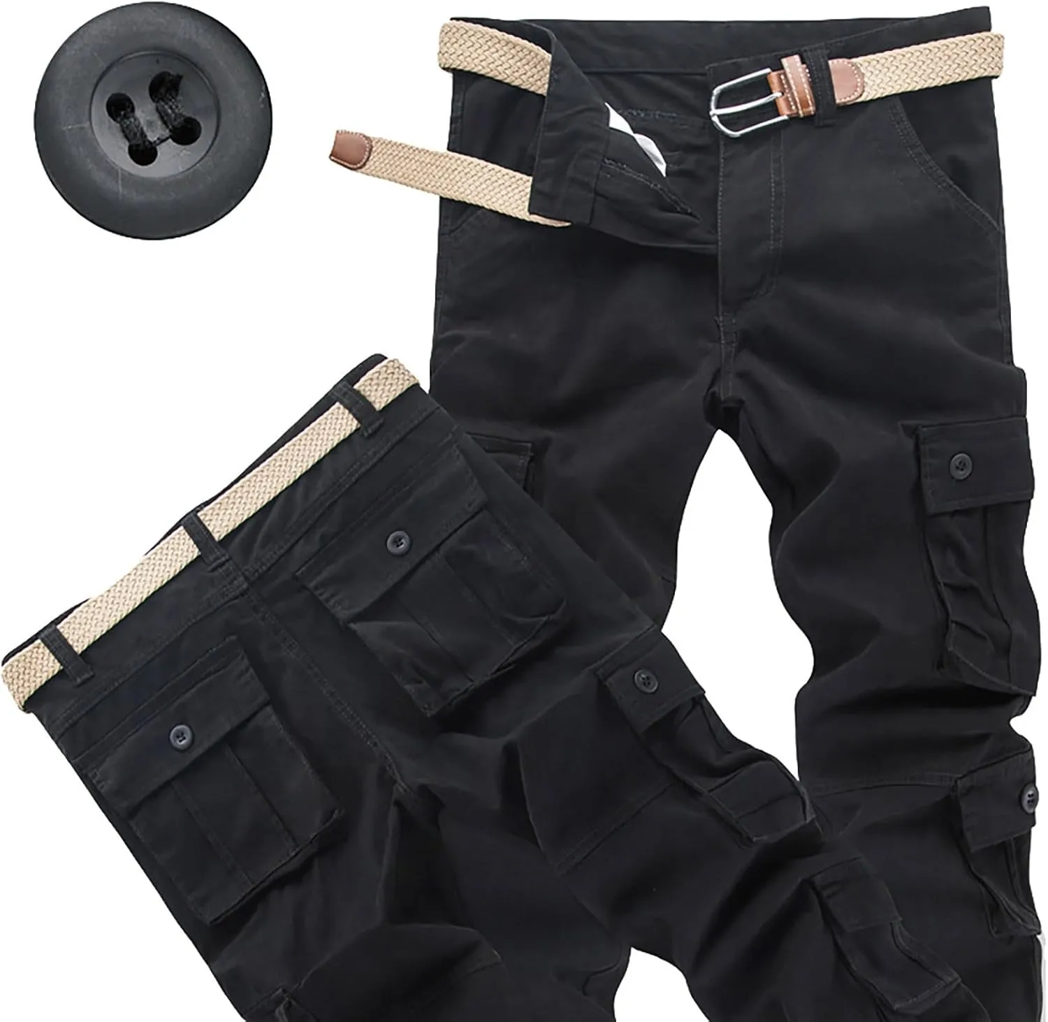 Men's Cargo Pants High Street Leisure Loose Sports Running Solid Color Lace Up Cargo Mens Outdoor Hiking Cargo Pants