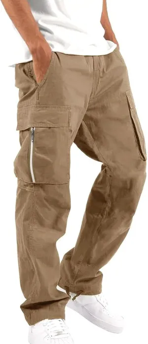 Men's Cargo Pants with Pockets Hat Multi Woven Pocket Foot Rope Solid Pants Gear Men's Hiking Tactical Sweatpants