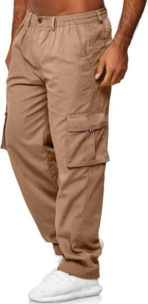 Men's Cargo Sweatpants Heavyweight Baggy Elastic Waist Athletic Jogger Pants Straight Leg Drawstring Trousers
