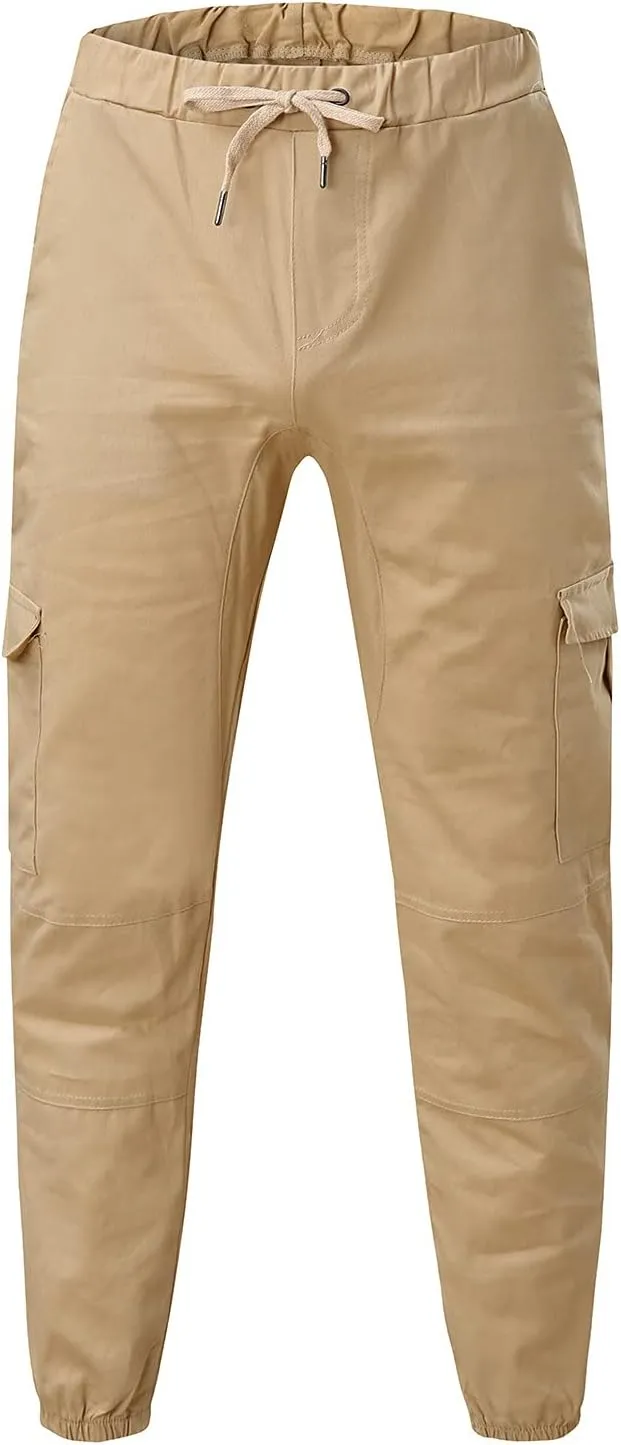 Mens Cargo Sweatpants Joggers Slim Fit Elastic Waist Athletic Pants with Pockets Workout Drawstring Trousers