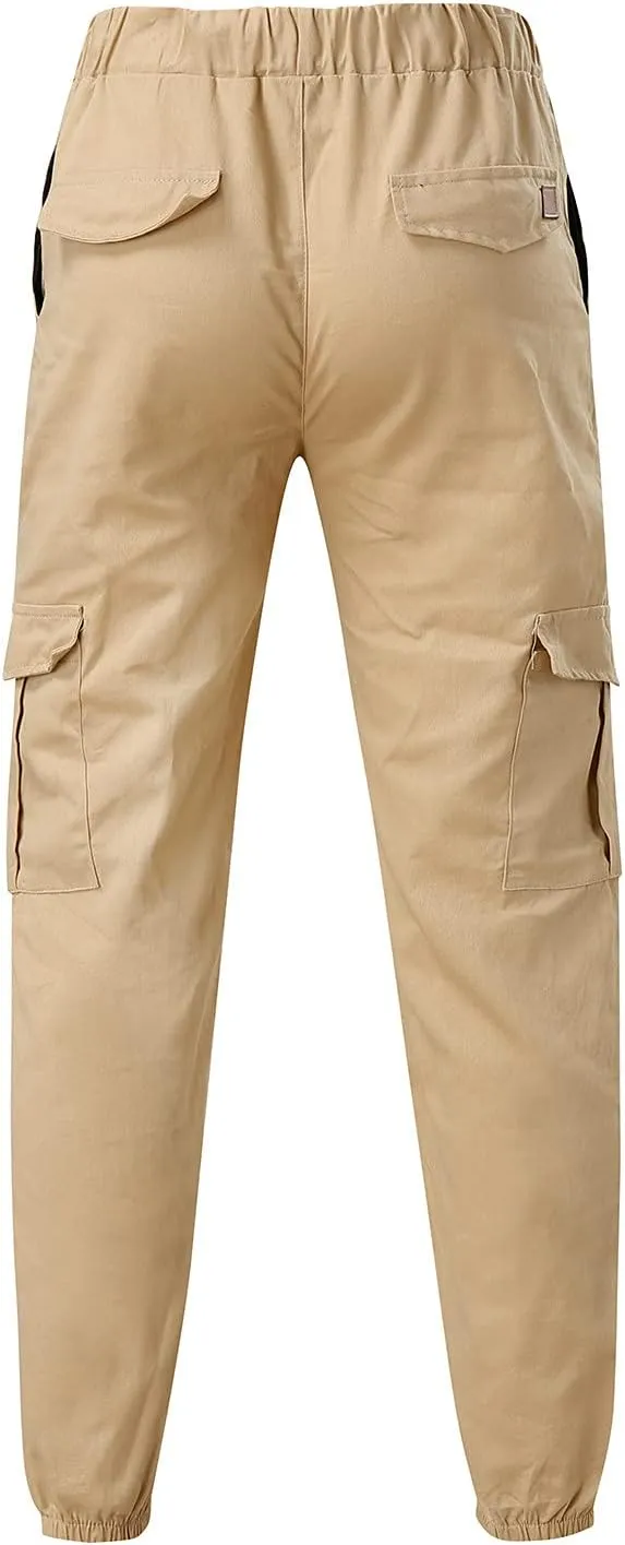 Mens Cargo Sweatpants Joggers Slim Fit Elastic Waist Athletic Pants with Pockets Workout Drawstring Trousers