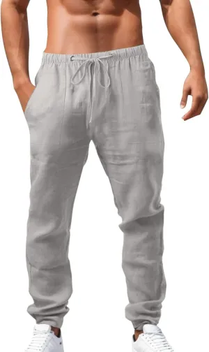 Mens Casual Cotton Sweatpants Drawstring Baggy Straight Leg Trousers Athletic Gym Joggers Workout Pants Chino Pants Slim Fit Mens Ice Skating Tights