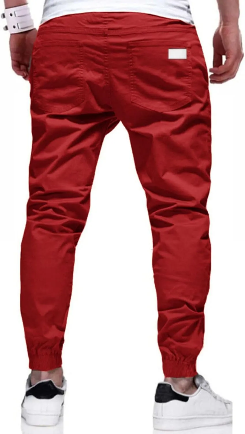 Mens Casual Joggers Cargo Pants Drawstring Chino Hiking Pants Outdoor Twill Track Jogging Sweatpants Pants for Men
