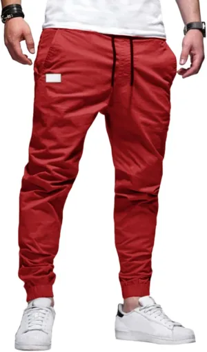 Mens Casual Joggers Cargo Pants Drawstring Chino Hiking Pants Outdoor Twill Track Jogging Sweatpants Pants for Men