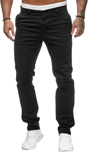 Mens Chinos Dress Pants Slim Fit Casual Drawstring Sweatpants Lightweight Skinny Outdoor Cotton Fashion Trousers