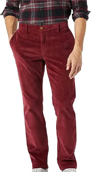 Mens Corduroy Pants Vintage Casual Flat Front Straight Leg Dress Pants with Pockets Slim Fit Chino Kakhi Trousers