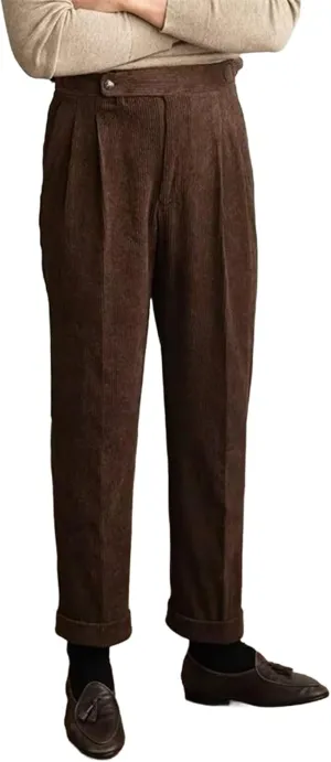 Mens Corduroy Suit Pants Trendy Straight Leg Trousers Fashion Casual Plain Flat Front Business Dress Pants for Spring