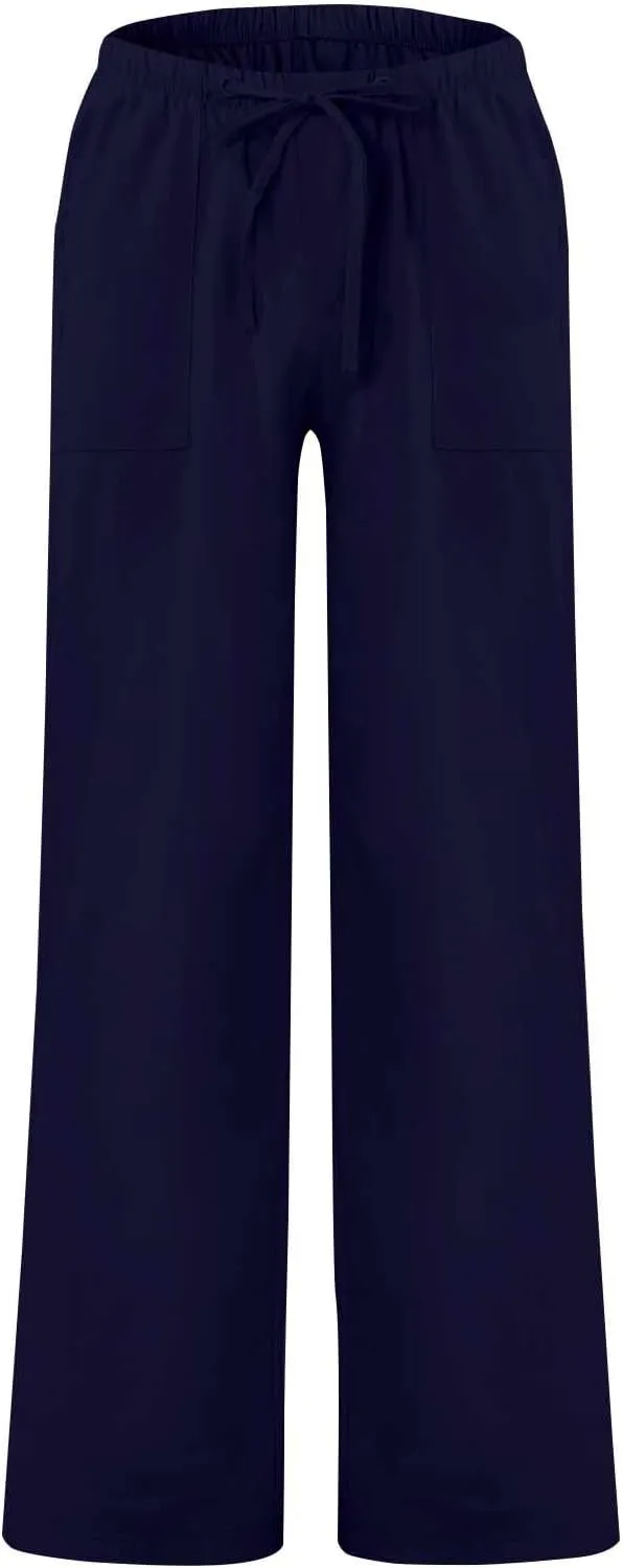 Men's Cotton Linen Pants Elastic Waist Drawstring Sweatpants with Pockets Casual Joggers Summer Beach Trousers