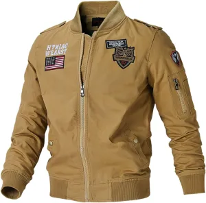 Mens Cotton Military Jackets USA American Flag Flight Bomber Jackets Lightweight Windbreakers Denim Cargo Coats