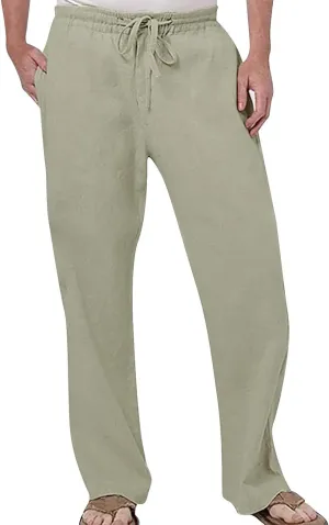 Mens Cycling Tights Pants Casual Cotton Linen Pants for Men Summer Elastic Waist Drawstring Yoga Beach Pants Loose Fit Running Trousers Chino Pants Slim Fit