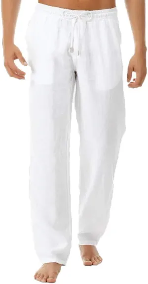 Men's Drawstring Linen Pants Casual 2025 Fall Solid Color Basic Casual Pants Soft Comfy Elastic Loose Fit Trousers