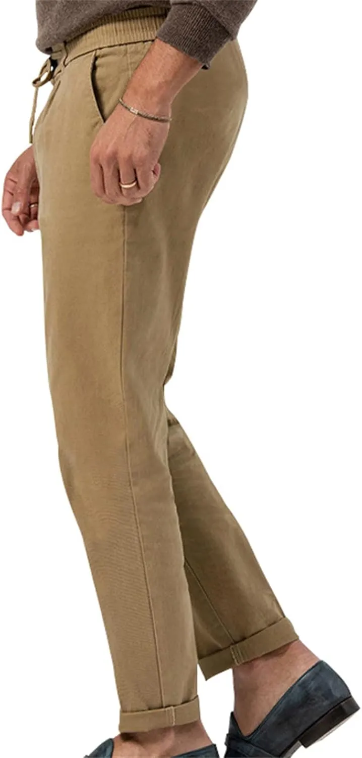 Mens Dress Pants Straight Elastic Waist Casual Lightweight Slim Fit Solid Pants Beach Yoga Business Trousers Pockets