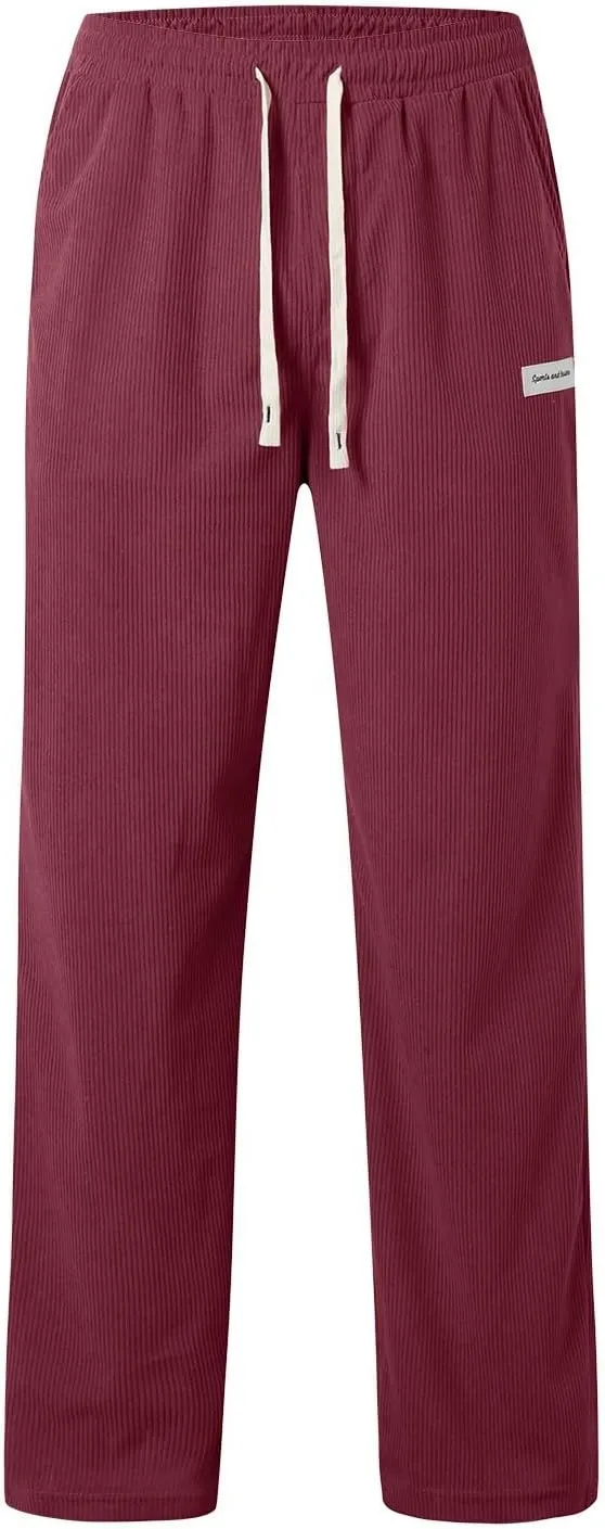 Men's Elastic Waist Casual Pants, Corduroy Baggy Quick Dry Lightweight Athletic Outdoor Hiking Sweatpants with Pockets