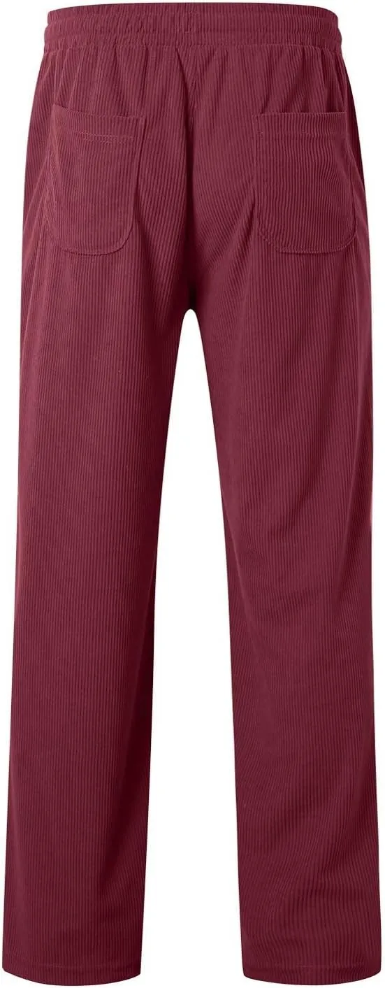 Men's Elastic Waist Casual Pants, Corduroy Baggy Quick Dry Lightweight Athletic Outdoor Hiking Sweatpants with Pockets