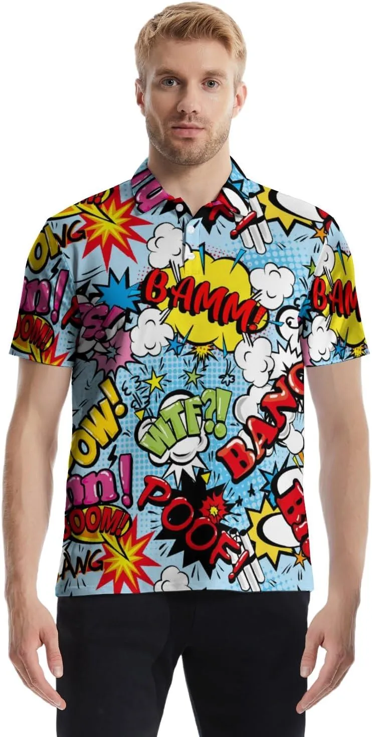 Mens Funny Polo Shirts, Short Sleeve Golf Shirts, Moisture Wicking Quick-Dry Business Casual Shirt for Men