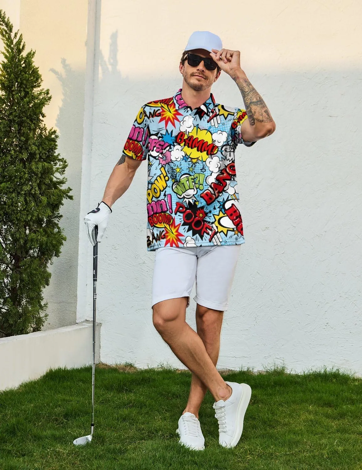 Mens Funny Polo Shirts, Short Sleeve Golf Shirts, Moisture Wicking Quick-Dry Business Casual Shirt for Men