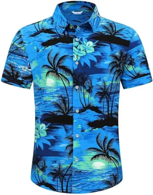 Men's Hawaiian Shirt Tops Vintage Short Sleeve Button Down Beach Shirt Male Tropical Floral Summer Pullover Party Holiday