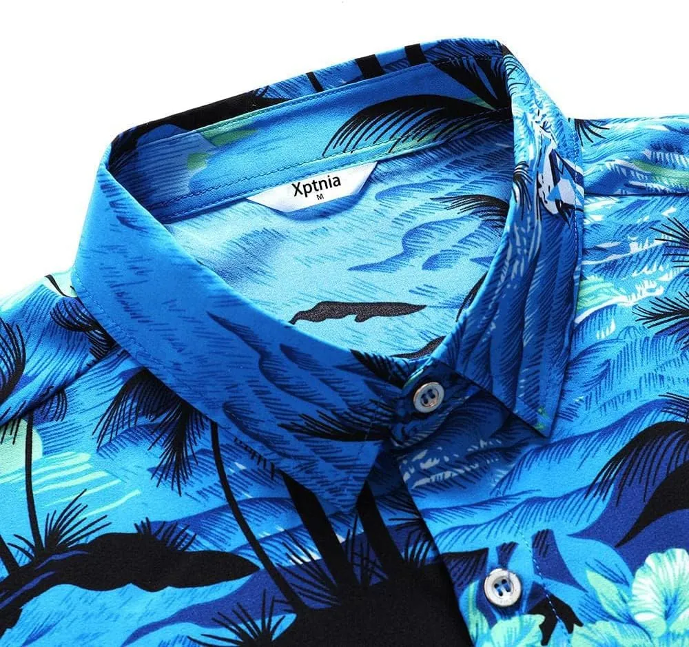 Men's Hawaiian Shirt Tops Vintage Short Sleeve Button Down Beach Shirt Male Tropical Floral Summer Pullover Party Holiday
