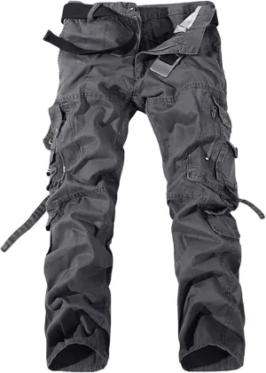 Men's Heavyweight Cargo Pants Casual Military Cargo Trousers Baggy Camo Work Trousers with Multi Pockets (No Belt)