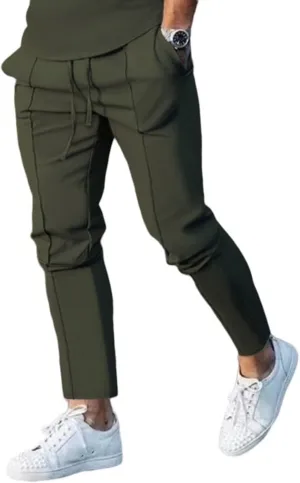 Mens Jogger Plain Pants Slim Fit Elastic Waist Straight Casual Sweatpants Tapered Athletic Workout Trousers