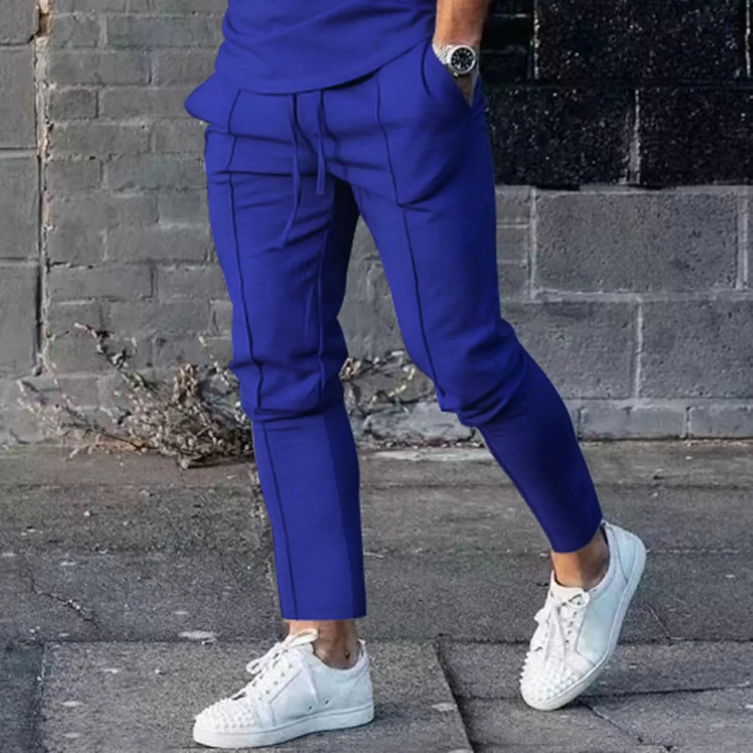 Mens Jogger Plain Pants Slim Fit Elastic Waist Straight Casual Sweatpants Tapered Athletic Workout Trousers