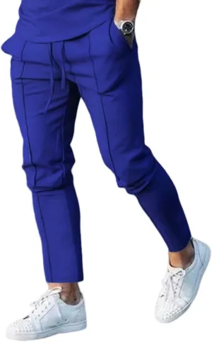 Mens Jogger Plain Pants Slim Fit Elastic Waist Straight Casual Sweatpants Tapered Athletic Workout Trousers