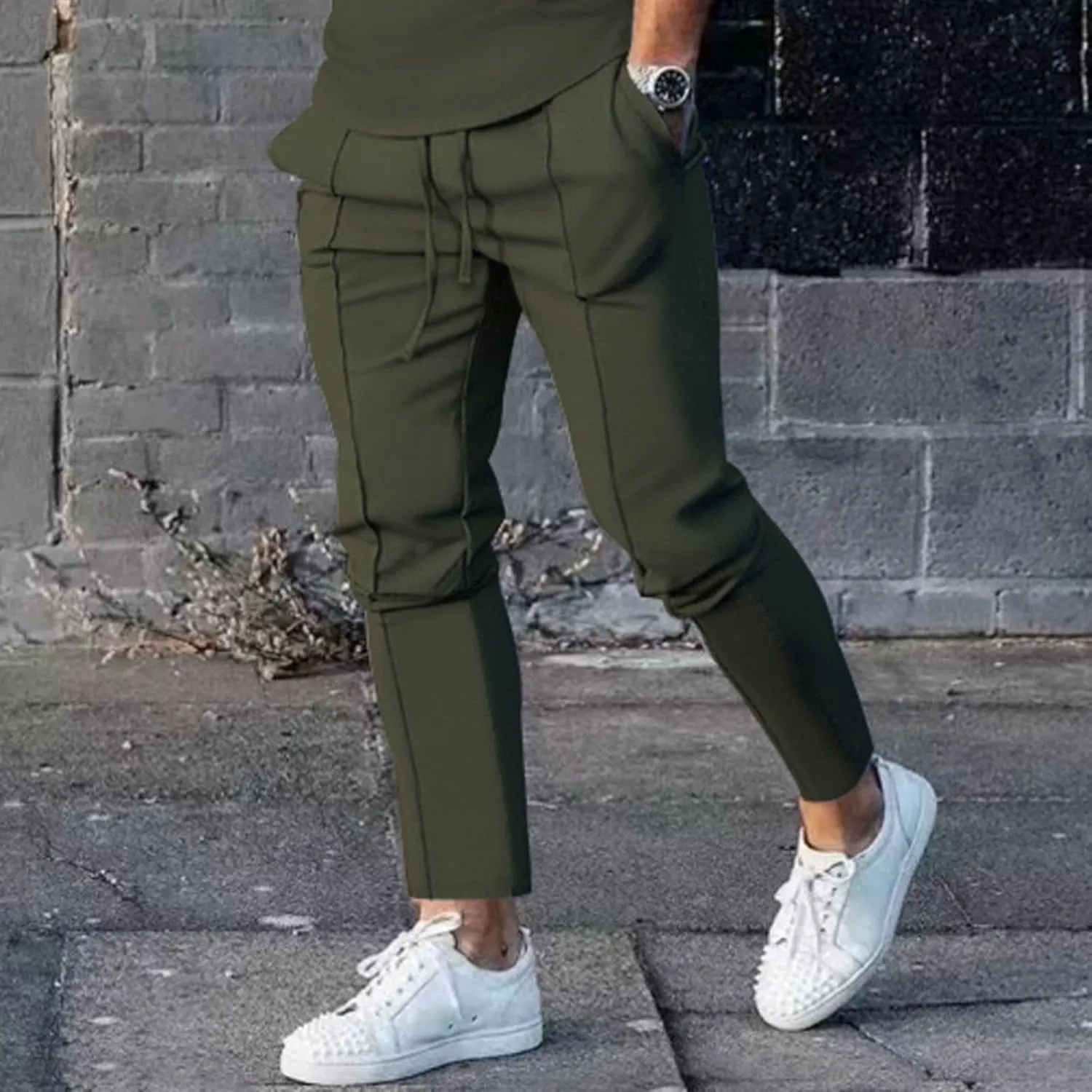 Mens Jogger Plain Pants Slim Fit Elastic Waist Straight Casual Sweatpants Tapered Athletic Workout Trousers