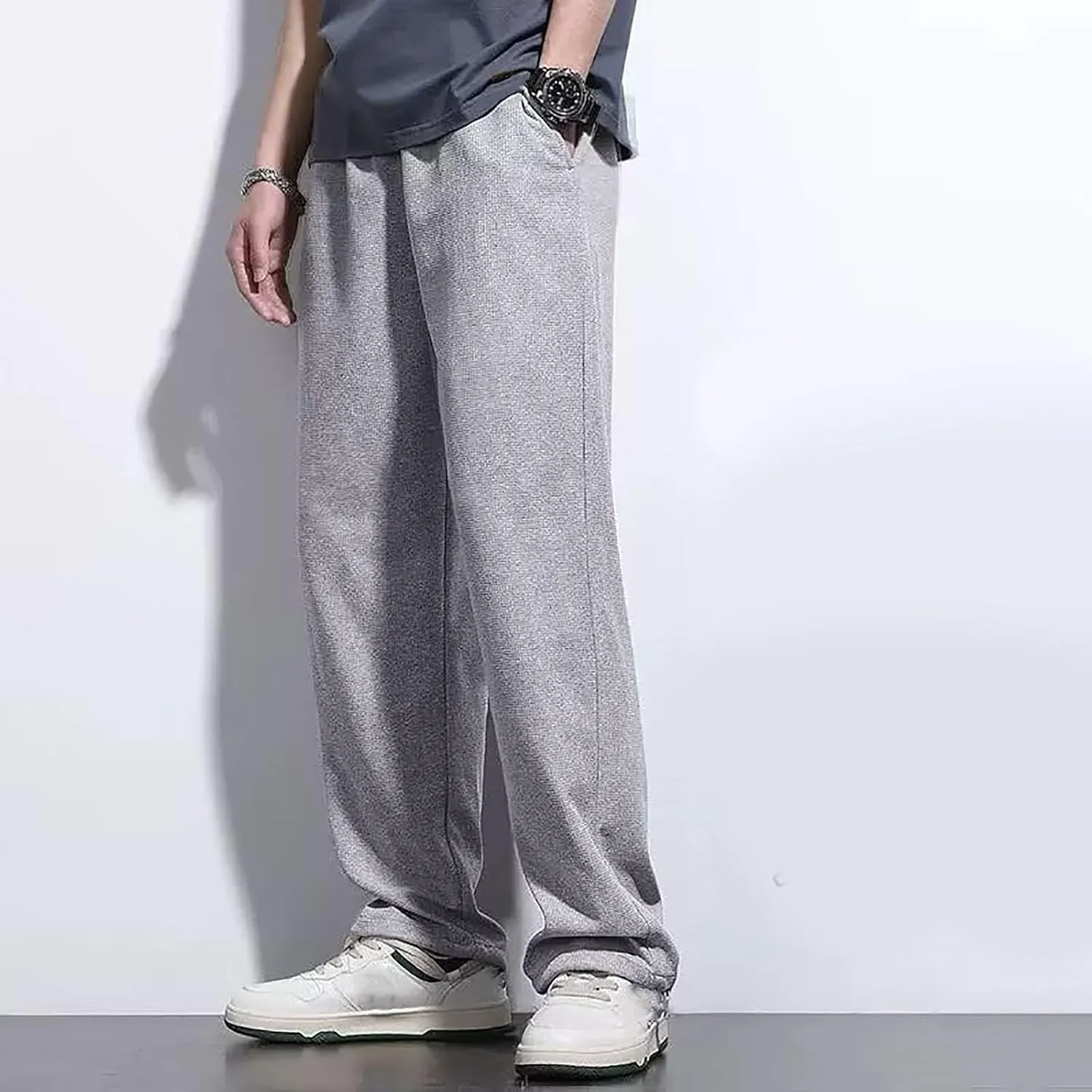 Men's Joggers New Men's Corduroy Loose Solid Casual Elastic Waistband Straight Cropped Trousers Casual Cargo Pants