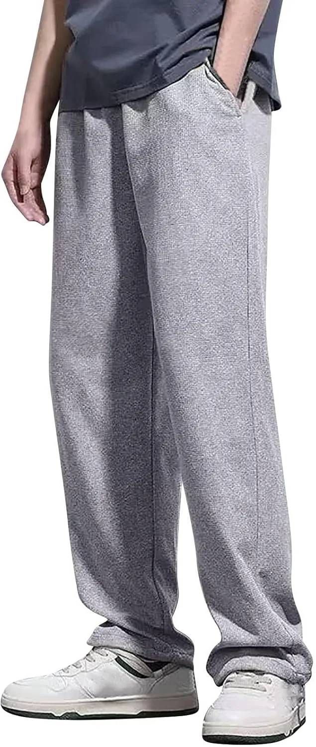 Men's Joggers New Men's Corduroy Loose Solid Casual Elastic Waistband Straight Cropped Trousers Casual Cargo Pants