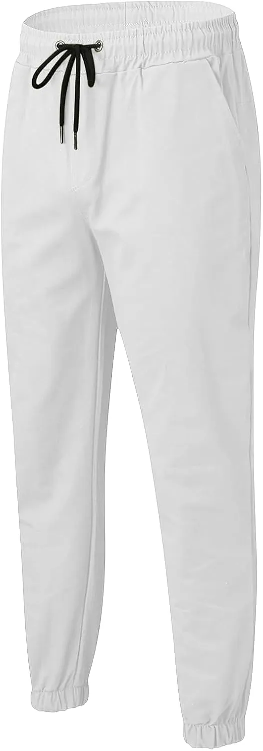 Men's Joggers Pants Slim Fit Drawstring Chino Cargo Pants Elastic Waist Drawstring Hiking Outdoor Twill Track Pants