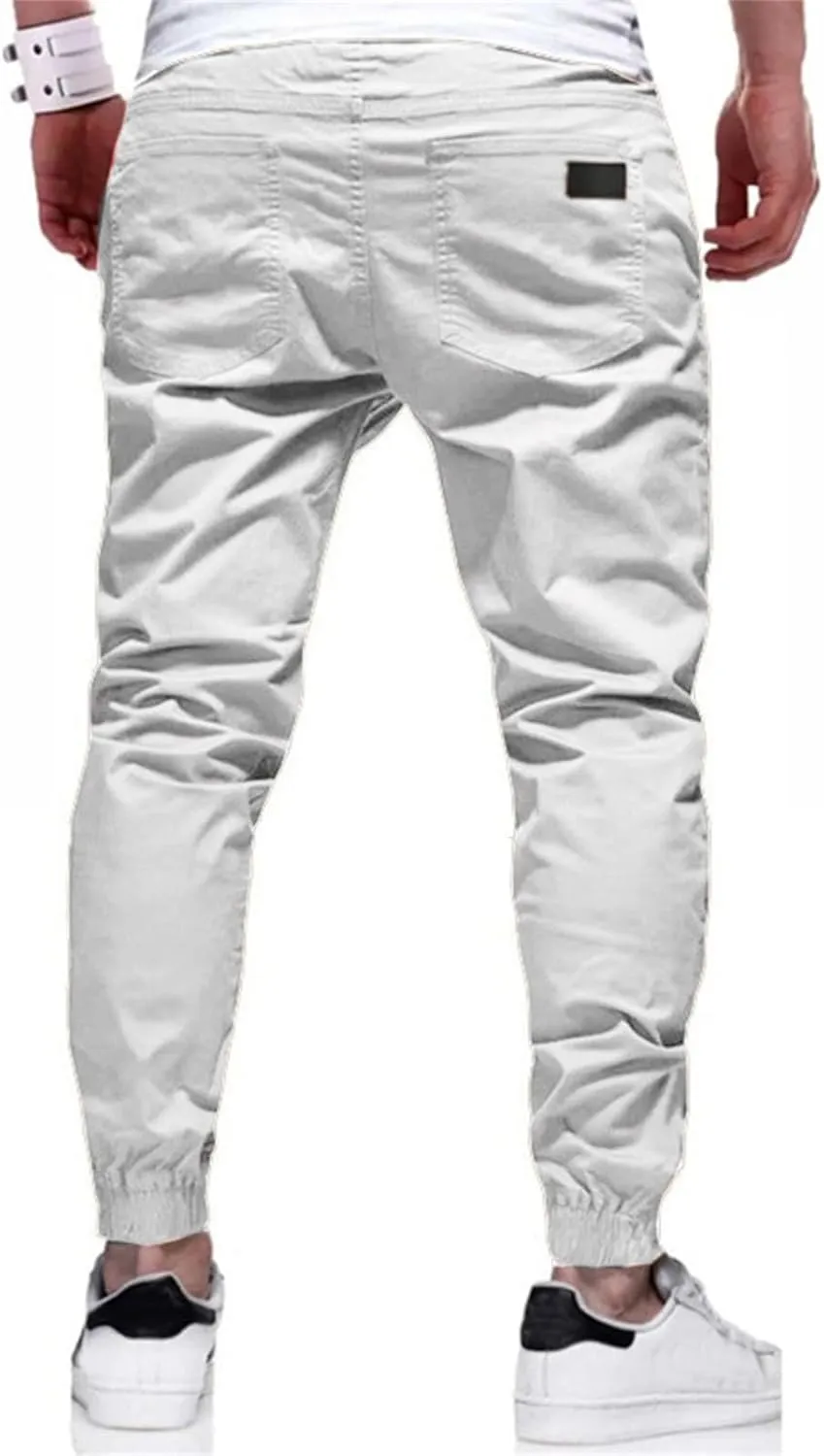 Men's Joggers Pants Slim Fit Drawstring Chino Cargo Pants Elastic Waist Drawstring Hiking Outdoor Twill Track Pants