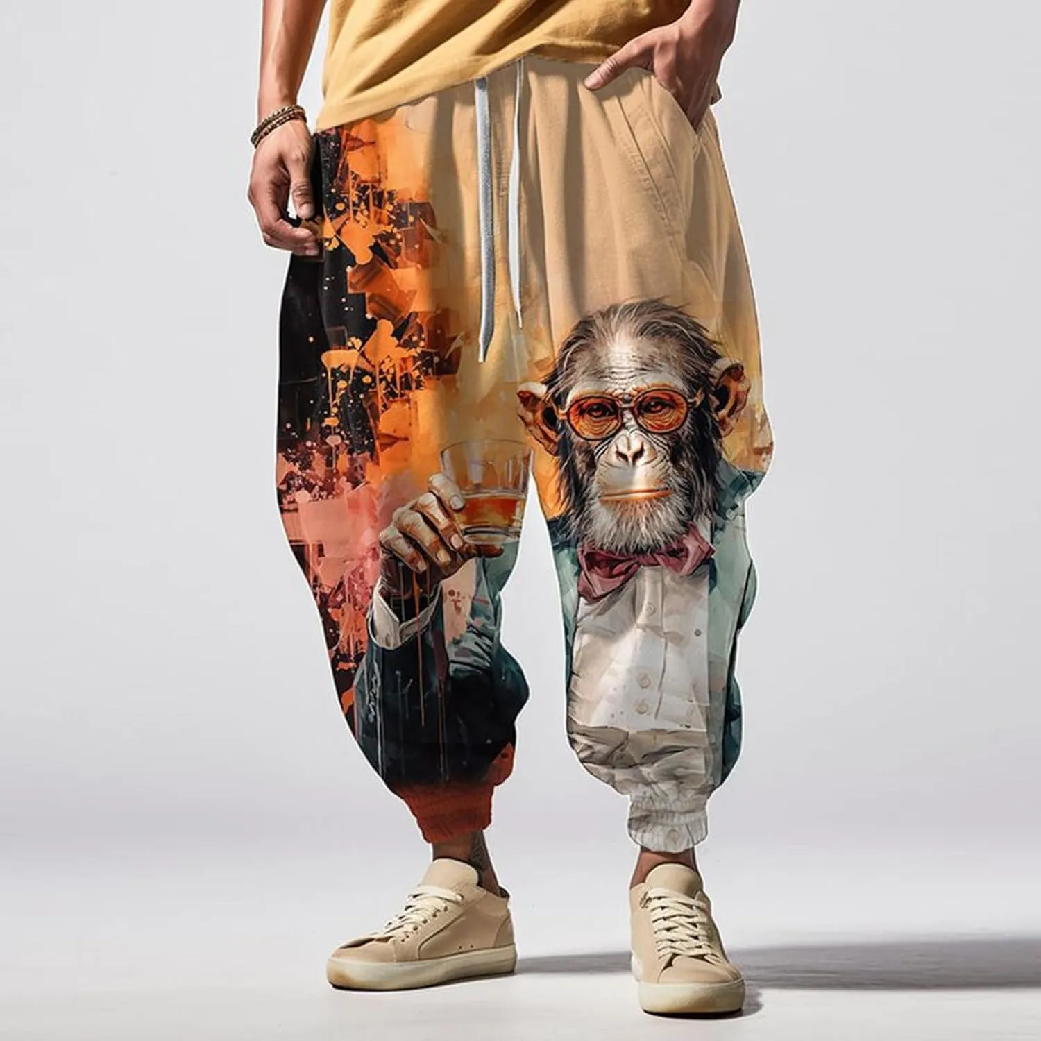 Mens Linen Harem Drawstring Pants Feel Casual Sweatpants Cotton Joggers Men Hakama Pants Men Cloud Strife